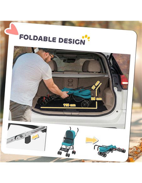 PawHut Dog Stroller, Foldable Cat Dog Pram for Miniature Breeds, Pet Stroller with Brake, Mesh Windows, Dark Green - pic 194974 | FastDaddyshop