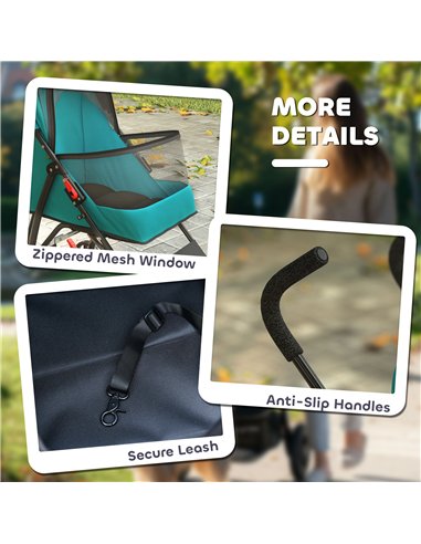 PawHut Dog Stroller, Foldable Cat Dog Pram for Miniature Breeds, Pet Stroller with Brake, Mesh Windows, Dark Green