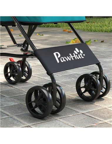 PawHut Dog Stroller, Foldable Cat Dog Pram for Miniature Breeds, Pet Stroller with Brake, Mesh Windows, Dark Green