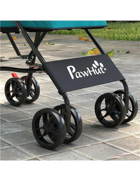 PawHut Dog Stroller, Foldable Cat Dog Pram for Miniature Breeds, Pet Stroller with Brake, Mesh Windows, Dark Green - pic 194978 | FastDaddyshop