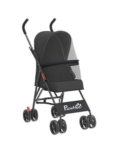 PawHut Dog Stroller, Foldable Cat Dog Pram for Miniature Breeds, Pet Stroller with Brake, Mesh Windows, Black