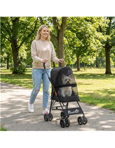 PawHut Dog Stroller, Foldable Cat Dog Pram for Miniature Breeds, Pet Stroller with Brake, Mesh Windows, Black 2