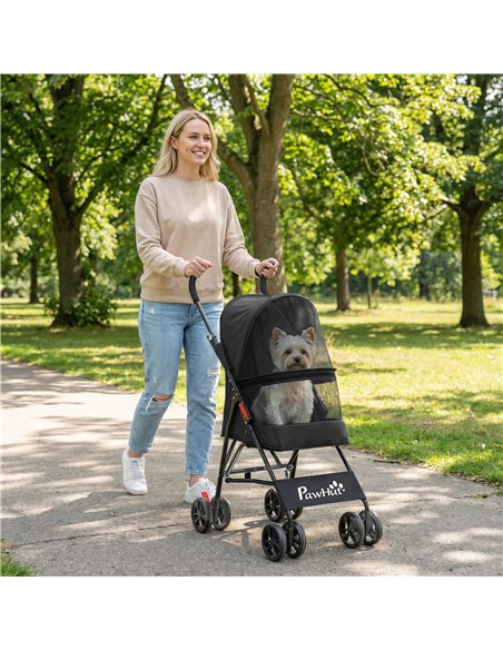 PawHut Dog Stroller, Foldable Cat Dog Pram for Miniature Breeds, Pet Stroller with Brake, Mesh Windows, Black - pic 194980 | FastDaddyshop