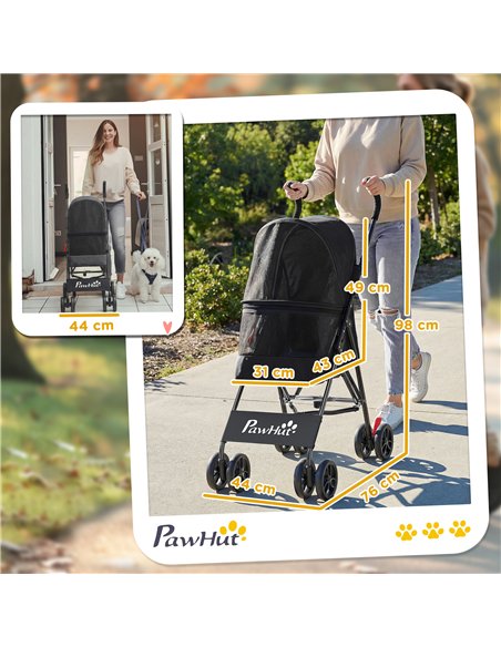 PawHut Dog Stroller, Foldable Cat Dog Pram for Miniature Breeds, Pet Stroller with Brake, Mesh Windows, Black - pic 194981 | FastDaddyshop