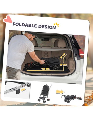 PawHut Dog Stroller, Foldable Cat Dog Pram for Miniature Breeds, Pet Stroller with Brake, Mesh Windows, Black