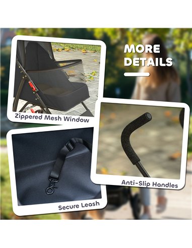 PawHut Dog Stroller, Foldable Cat Dog Pram for Miniature Breeds, Pet Stroller with Brake, Mesh Windows, Black