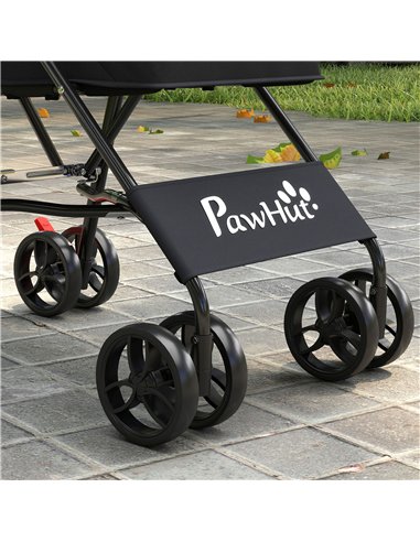 PawHut Dog Stroller, Foldable Cat Dog Pram for Miniature Breeds, Pet Stroller with Brake, Mesh Windows, Black