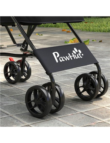 PawHut Dog Stroller, Foldable Cat Dog Pram for Miniature Breeds, Pet Stroller with Brake, Mesh Windows, Black - pic 194987 | FastDaddyshop