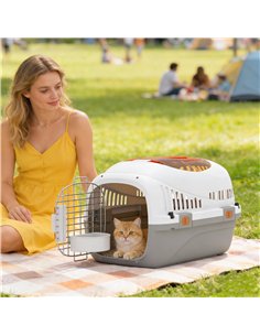 PawHut Plastic Pet Carrier Hard Shell Dog Cat Carrier Max 4 KG Steel Door Feed Bowl Secure Lock 49 x 32 x 31 cm 2