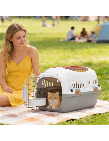 PawHut Plastic Pet Carrier Hard Shell Dog Cat Carrier Max 4 KG Steel Door Feed Bowl Secure Lock 49 x 32 x 31 cm - pic 194989 | FastDaddyshop
