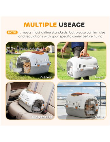 PawHut Plastic Pet Carrier Hard Shell Dog Cat Carrier Max 4 KG Steel Door Feed Bowl Secure Lock 49 x 32 x 31 cm