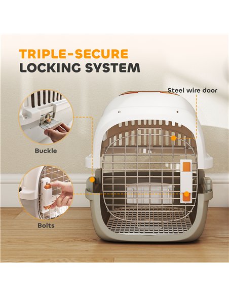 PawHut Plastic Pet Carrier Hard Shell Dog Cat Carrier Max 4 KG Steel Door Feed Bowl Secure Lock 49 x 32 x 31 cm - pic 194992 | FastDaddyshop