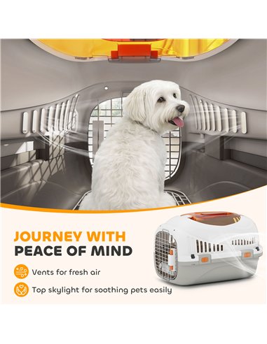 PawHut Plastic Pet Carrier Hard Shell Dog Cat Carrier Max 4 KG Steel Door Feed Bowl Secure Lock 49 x 32 x 31 cm