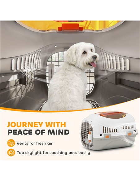 PawHut Plastic Pet Carrier Hard Shell Dog Cat Carrier Max 4 KG Steel Door Feed Bowl Secure Lock 49 x 32 x 31 cm - pic 194993 | FastDaddyshop