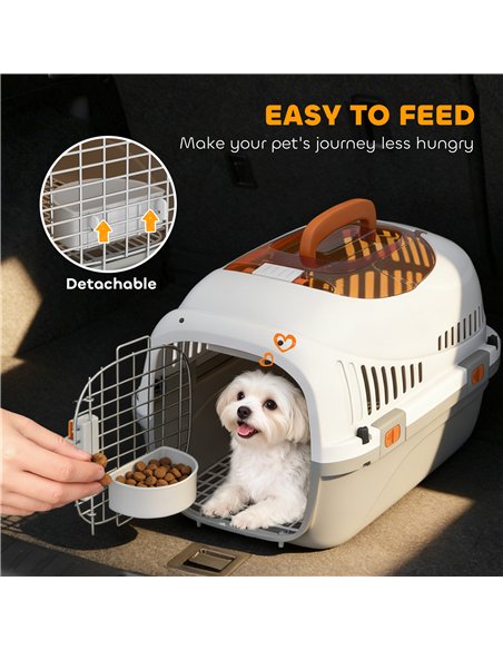 PawHut Plastic Pet Carrier Hard Shell Dog Cat Carrier Max 4 KG Steel Door Feed Bowl Secure Lock 49 x 32 x 31 cm - pic 194994 | FastDaddyshop