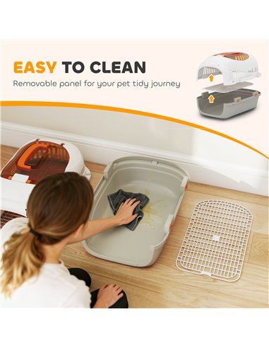 PawHut Plastic Pet Carrier Hard Shell Dog Cat Carrier Max 4 KG Steel Door Feed Bowl Secure Lock 49 x 32 x 31 cm
