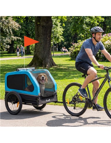 PawHut Dog Bike Trailer with Flip-Down Ramp Tailgate, Quick Release Frame, Universal Bicycle Coupler, Reflectors, Blue