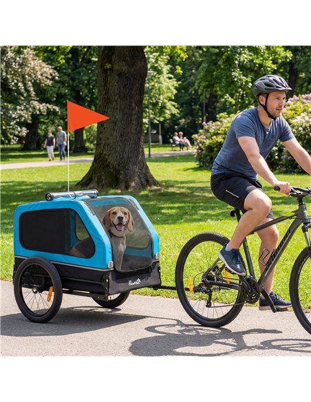 PawHut Dog Bike Trailer with Flip-Down Ramp Tailgate, Quick Release Frame, Universal Bicycle Coupler, Reflectors, Blue - pic 194998 | FastDaddyshop