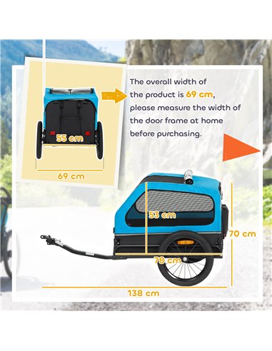 PawHut Dog Bike Trailer with Flip-Down Ramp Tailgate, Quick Release Frame, Universal Bicycle Coupler, Reflectors, Blue