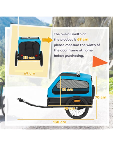 PawHut Dog Bike Trailer with Flip-Down Ramp Tailgate, Quick Release Frame, Universal Bicycle Coupler, Reflectors, Blue - pic 194999 | FastDaddyshop
