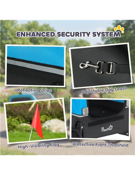 PawHut Dog Bike Trailer with Flip-Down Ramp Tailgate, Quick Release Frame, Universal Bicycle Coupler, Reflectors, Blue - pic 195000 | FastDaddyshop