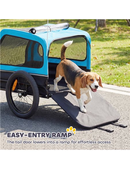 PawHut Dog Bike Trailer with Flip-Down Ramp Tailgate, Quick Release Frame, Universal Bicycle Coupler, Reflectors, Blue - pic 195001 | FastDaddyshop