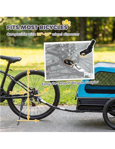 PawHut Dog Bike Trailer with Flip-Down Ramp Tailgate, Quick Release Frame, Universal Bicycle Coupler, Reflectors, Blue
