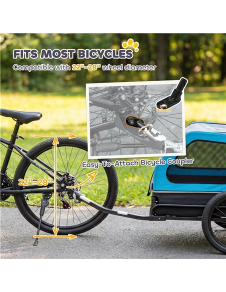 PawHut Dog Bike Trailer with Flip-Down Ramp Tailgate, Quick Release Frame, Universal Bicycle Coupler, Reflectors, Blue - pic 195002 | FastDaddyshop