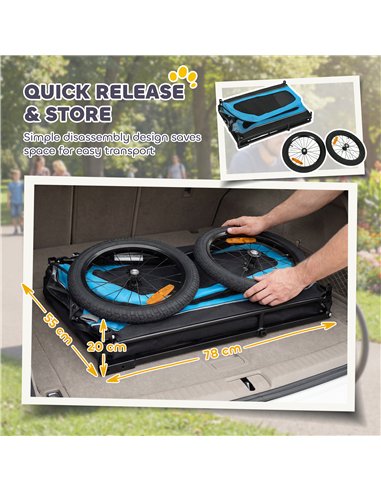 PawHut Dog Bike Trailer with Flip-Down Ramp Tailgate, Quick Release Frame, Universal Bicycle Coupler, Reflectors, Blue