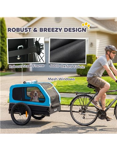 PawHut Dog Bike Trailer with Flip-Down Ramp Tailgate, Quick Release Frame, Universal Bicycle Coupler, Reflectors, Blue