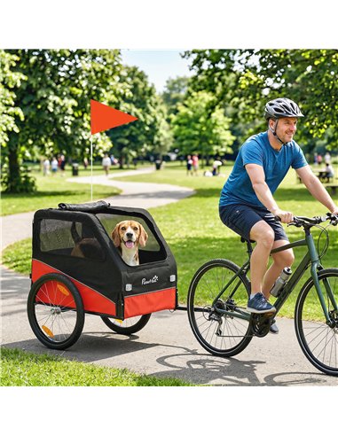 PawHut Dog Bike Trailer, Dog Cart Bicycle Carrier for Small and Medium Pets with 20" Inflatable Rubber Wheels, Red