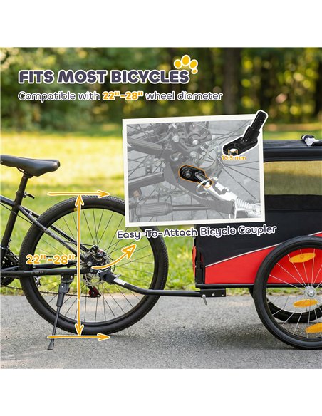 PawHut Dog Bike Trailer, Dog Cart Bicycle Carrier for Small and Medium Pets with 20" Inflatable Rubber Wheels, Red - pic 195009 | FastDaddyshop