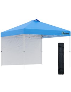 Outsunny 3x3M Pop Up Gazebo Tent with 1 Sidewall, Roller Bag, Adjustable Height, Blue