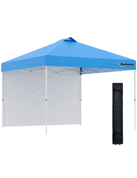 Outsunny 3x3M Pop Up Gazebo Tent with 1 Sidewall, Roller Bag, Adjustable Height, Blue - pic 19501 | FastDaddyshop