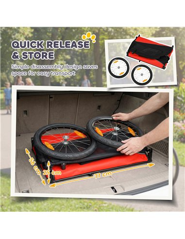 PawHut Dog Bike Trailer, Dog Cart Bicycle Carrier for Small and Medium Pets with 20" Inflatable Rubber Wheels, Red