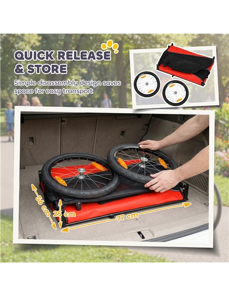 PawHut Dog Bike Trailer, Dog Cart Bicycle Carrier for Small and Medium Pets with 20" Inflatable Rubber Wheels, Red - pic 195010 | FastDaddyshop