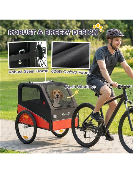 PawHut Dog Bike Trailer, Dog Cart Bicycle Carrier for Small and Medium Pets with 20" Inflatable Rubber Wheels, Red - pic 195012 | FastDaddyshop