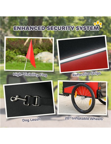 PawHut Dog Bike Trailer, Dog Cart Bicycle Carrier for Small and Medium Pets with 20" Inflatable Rubber Wheels, Red - pic 195013 | FastDaddyshop