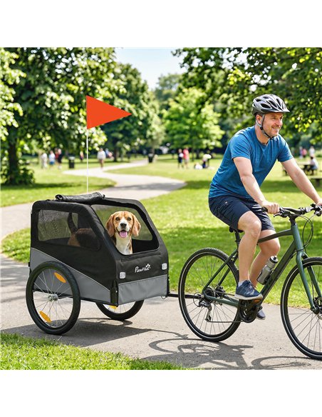 PawHut Dog Bike Trailer, Dog Cart Bicycle Carrier for Small and Medium Pets with 20" Inflatable Rubber Wheels, Grey - pic 195016 | FastDaddyshop