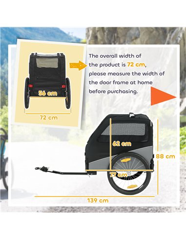 PawHut Dog Bike Trailer, Dog Cart Bicycle Carrier for Small and Medium Pets with 20" Inflatable Rubber Wheels, Grey