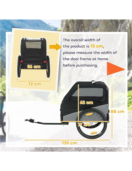 PawHut Dog Bike Trailer, Dog Cart Bicycle Carrier for Small and Medium Pets with 20" Inflatable Rubber Wheels, Grey - pic 195017 | FastDaddyshop