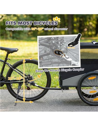 PawHut Dog Bike Trailer, Dog Cart Bicycle Carrier for Small and Medium Pets with 20" Inflatable Rubber Wheels, Grey