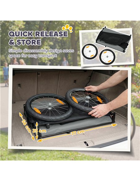 PawHut Dog Bike Trailer, Dog Cart Bicycle Carrier for Small and Medium Pets with 20" Inflatable Rubber Wheels, Grey - pic 195019 | FastDaddyshop