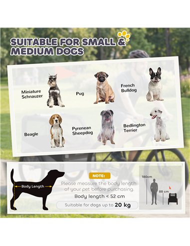 PawHut Dog Bike Trailer, Dog Cart Bicycle Carrier for Small and Medium Pets with 20" Inflatable Rubber Wheels, Grey