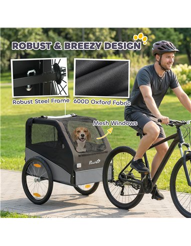 PawHut Dog Bike Trailer, Dog Cart Bicycle Carrier for Small and Medium Pets with 20" Inflatable Rubber Wheels, Grey