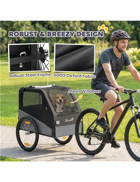 PawHut Dog Bike Trailer, Dog Cart Bicycle Carrier for Small and Medium Pets with 20" Inflatable Rubber Wheels, Grey - pic 195021 | FastDaddyshop