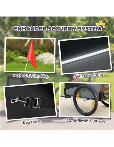 PawHut Dog Bike Trailer, Dog Cart Bicycle Carrier for Small and Medium Pets with 20" Inflatable Rubber Wheels, Grey