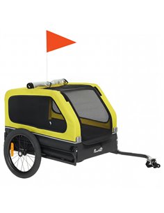 PawHut Dog Bike Trailer with Flip-Down Ramp Tailgate, Quick Release Frame, Universal Bicycle Coupler, Reflectors, Yellow