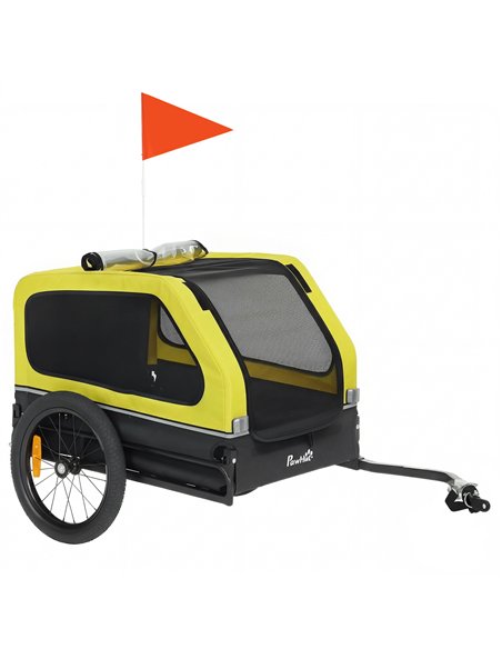 PawHut Dog Bike Trailer with Flip-Down Ramp Tailgate, Quick Release Frame, Universal Bicycle Coupler, Reflectors, Yellow - pic 195024 | FastDaddyshop