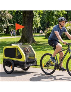 PawHut Dog Bike Trailer with Flip-Down Ramp Tailgate, Quick Release Frame, Universal Bicycle Coupler, Reflectors, Yellow 2